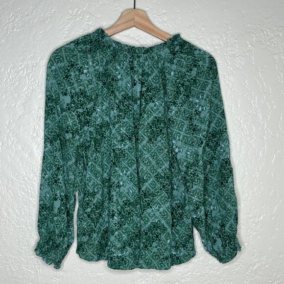 Style & Co Women's Green Boho Peasant Shine Woven Top Smocked Medium - Picture 4 of 6